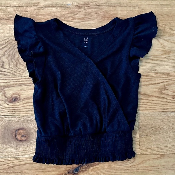 NWOT GAP Kids Wrap Top / Short Sleeve Shirt Girls in Color True Black - Size M - Picture 1 of 6
